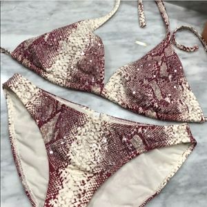 COPY - Vix crimson and cream python print bikini size Lg
